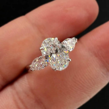 3-Stone GRA Certified 2CT Oval Cut Moissanite Diamonds Ladies Rings 925 Silver Engagement Wedding Band Jewellery